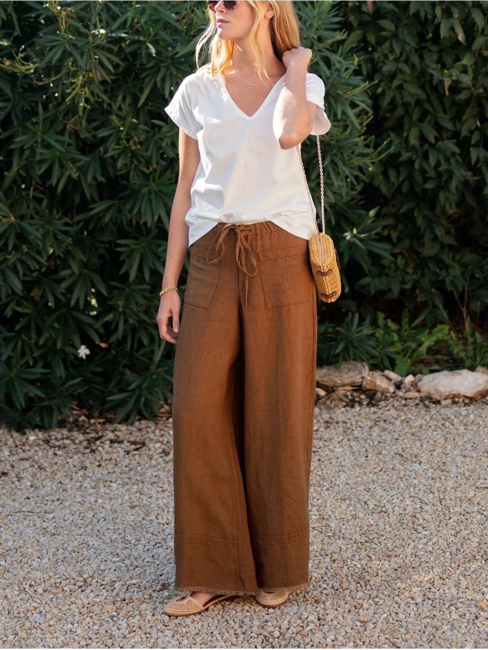 NWOT Mersea Voyageur 100% Linen Provence Palazzo Pants in Toasted Almond